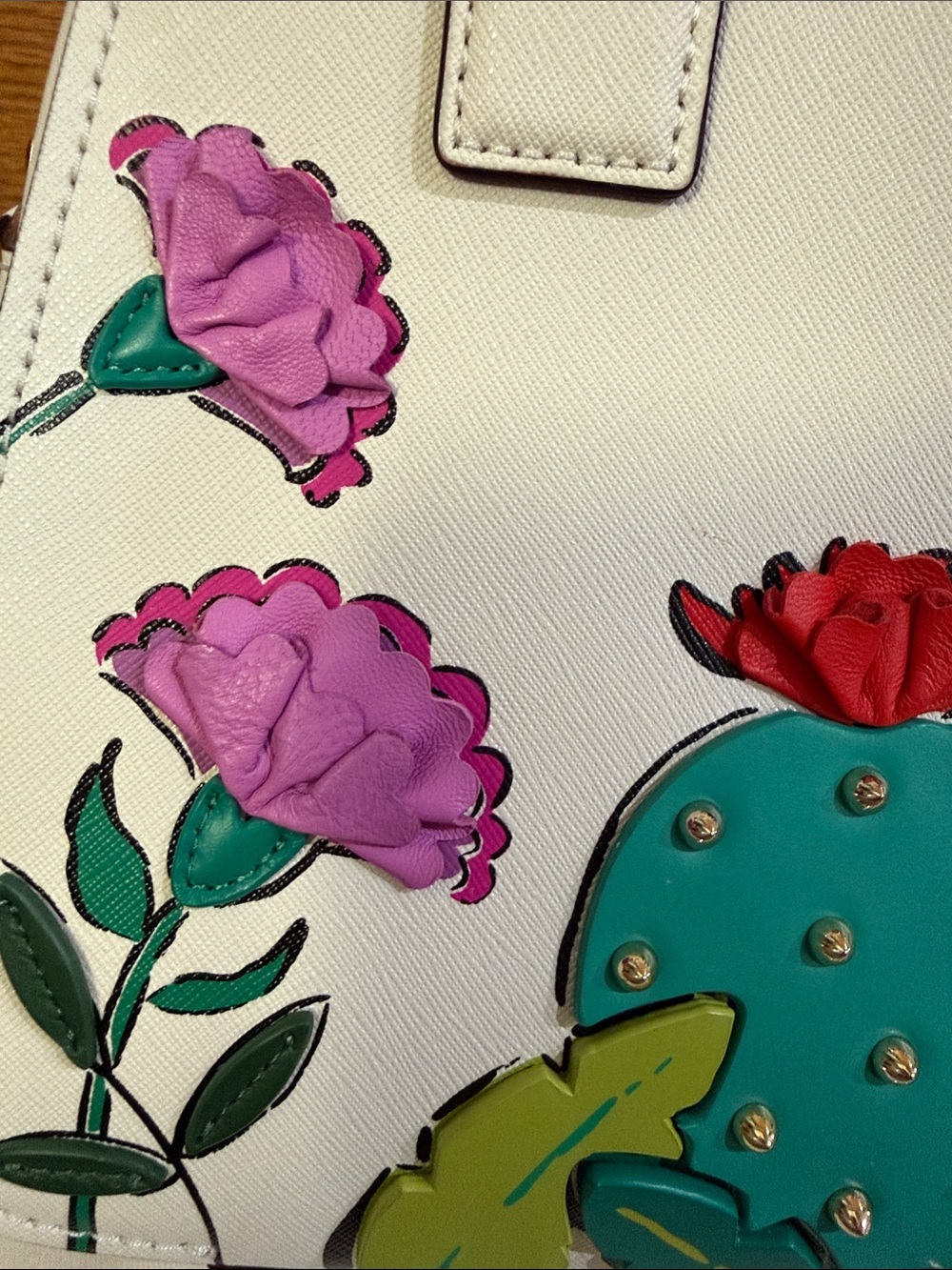 kate spade White Leather Floral & Hummingbird Satchel Rare Bag - Picture 3 of 8